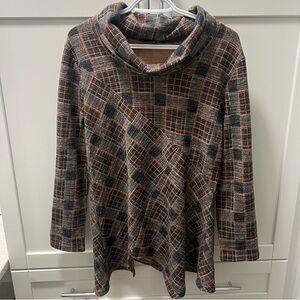 Slow Fashion PAPA VANCOUVER Checkered Tunic Top | Cowl Neck | Size Medium